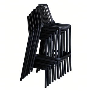 Sgabello da Bar in <span class=keywords><strong>Plastica</strong></span> Nera Impilabile, Altezza Elevata, per Arredamento Commerciale Moderno, Prezzo all'Ingrosso - Product Image 1