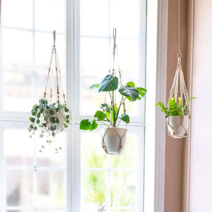 Panier suspendu pour plantes en macramé avec perles <span class=keywords><strong>de</strong></span> bois, support décoratif pour <span class=keywords><strong>pot</strong></span> <span class=keywords><strong>de</strong></span> fleurs sans glands pour intérieur et extérieur - Product Image 5