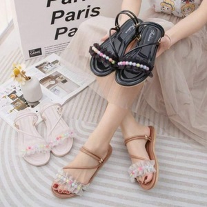 Eleganti sandali senza schienale da donna, sandali piatti con perle, sandali stagionali - Product Image 4