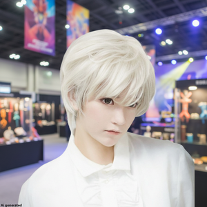 วิกผมทำด้วยเครื่องจักรทนความร้อนสูงสำหรับการค้าต่างประเทศ สำหรับผู้ชายและผู้หญิง คอสเพลย์อนิเมะ <span class=keywords><strong>ผม</strong></span>ตรงสั้นเหมือนจริง สีขาว รุ่น 201 - Product Image 2