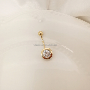 Nueva llegada de lujo <span class=keywords><strong>Bally</strong></span> Bar Body Jewelry 14K oro genuino brillante circón azul marino botón anillo estilo de moda - Product Image 2