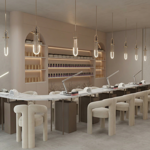 Cream Style Spa Beauty Design Nail Salon Display Furniture Units Custom Wooden Luxury Salon Shop Designs - Product Image 1