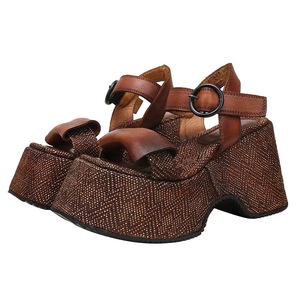 2025 Summer Women's High Top Open Toe Pure Cowhide <b>Sandals</b> Hard-Wearing Anti-Slip Elevated Thick-Soled Roman Heeled <b>Sandals</b> - Product Image 4