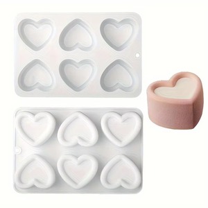 6 Cavity Heart <b>Silicone</b> Cake Mold Valentine Day Baking Pastry Making Mold - Product Image 4