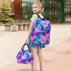 Colorful Purple Watercolor Custom Print Logo 2-Piece Children's Schoolbag Student Girl Boy <b>Backpack</b> Set With Lunch Box - Product Image 2
