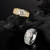 Bague pour homme en moissanite argentée en forme d'étoile, micro-pavée 3 carats, style luxe léger européen et américain, best-seller transfrontalier