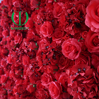 Panel Bunga Dinding 3D 5D Mawar Merah Hydrangea 8x8 Grosir, Latar Belakang Bunga Sutra Buatan untuk Dekorasi Pesta Pernikahan