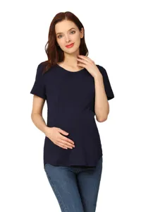 Maternity Shirt Summer Maternity T Shirt Short Sleeve Breastfeeding Clothes Invisible Zipper Openning Curve Hem Stretch Cotton US Size S-4XL