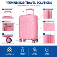 Valise de voyage rigide en PP rose à 4 roues pivotantes, texture ondulée, assortiment de couleurs, rangement imbriqué