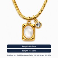 Collier en acier inoxydable plaqué or 18 carats, chaîne serpent, pendentif rectangulaire vintage en coquillage et zircon rond, bijoux de mode pour femmes