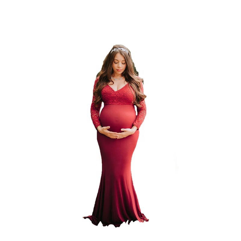 chinese dress ladies Long Sleeve Maternity Maxi Dress Deep Green / Medium