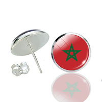 Drapeau du monde clous d'oreille en acier inoxydable drapeau africain Simple rond verre dôme pierres précieuses femmes hommes boucles d'oreilles lumineuses