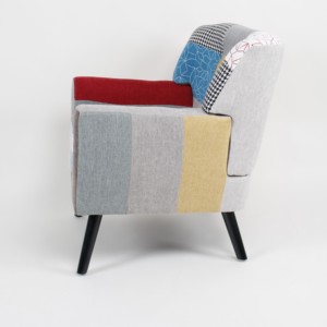 <span class=keywords><strong>Fauteuil</strong></span> d'appoint en tissu <span class=keywords><strong>patchwork</strong></span>, <span class=keywords><strong>fauteuil</strong></span> de loisirs <span class=keywords><strong>patchwork</strong></span> multi-motifs avec pieds en bois pour salon, certifié BSCI OEM/ODM - Product Image 4