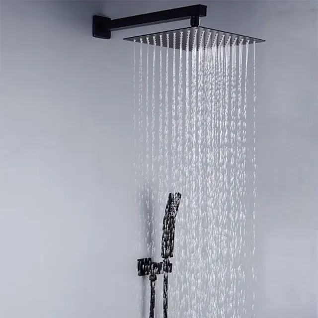 Ceiling Spa Stainless Steel Black Wall Mounted Bathroom High Pressure Rainfall Rain Shower Head