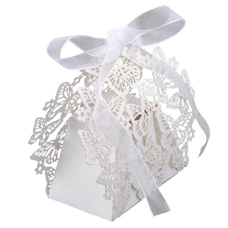 Scatole regalo di caramelle fai da te scatole di caramelle di nozze vuote 3D a farfalla con nastro per la festa di nozze
