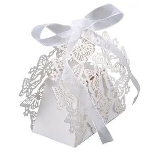 DIY Candy Gift Boxes Butterfly 3D Hollow Wedding Candy Boxes with Ribbon for Wedding Party