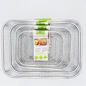 Rectangle Strainer Stainless Steel Over The Sink Metal Mesh Strainers Kitchen Vegetables Fruit Basket Colander With Resting Feet