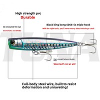 Leurre dur ABS Popper Wobbler 40g 65g avec hameçons, appât artificiel réaliste pour la pêche en mer de thon, maquereau, sandre en haute mer depuis bateau