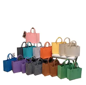 Wholesale Custom Felt Tote Bag Shopping 2 Straps Multiple Colors Genuine Leather Lining Casual Candy Flower Logo Included