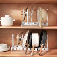 Étagère de cuisine extensible et réglable en acier au carbone de qualité supérieure, style luxe léger, sans perçage, organisateur de couvercles de casseroles multicouche, rangement moderne
