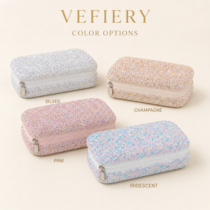 Boîte à bijoux en cuir PU ornée de strass, doublure en velours, fermeture éclair, emplacements pour bagues, boucles pour colliers - Étui à bijoux portable de luxe et durable - Product Image 2