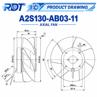 مروحة تبريد محورية AC طراز A2S130-AB03-11 بقوة 230 فولت وسرعة 2800 دورة في الدقيقة، متينة وموثوقة للتشغيل المستمر والتبريد