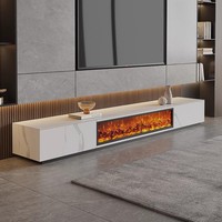 Meuble TV de luxe léger à panneaux en roche Salon moderne simple Cheminée à flamme simulée Armoire en bois massif Flamme 3d