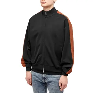 Jaket kaus kebugaran pria, kustom Retro Vintage Streetwear corong leher kontras olahraga lari untuk pria