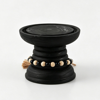 Porte-bougie vintage en résine noire avec pompon en perles de bois, chandelier décoratif pour table, idéal pour la maison, les mariages et les fêtes