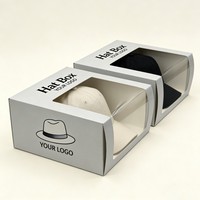 Boîte à chapeau pliable avec logo personnalisé, en papier recyclé, impression numérique, gaufrage, boîte de présentation pour casquette de baseball avec fenêtre transparente