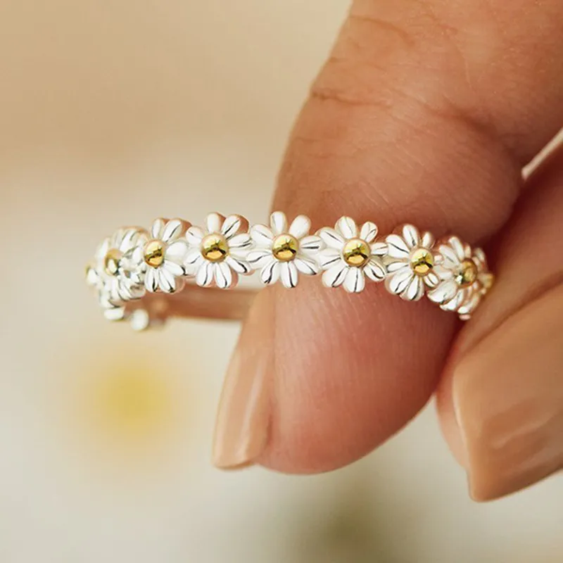 New fashion summer 925 Sterling Silver Ladies Wedding Simple Flower daisy ring
