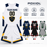 Ensemble de maillots de basket-ball personnalisés blanc, marine et jaune, col en V, blocs de couleur, sublimation, tenue d'équipe, vente en gros, uniforme personnalisé pour les États-Unis