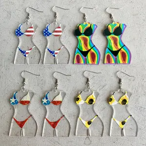 美国Lgbt彩虹搞笑耳环抽象国旗向日葵德克萨斯女性身体印花亚克力耳环