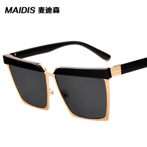 Maidis Square Sunglasses Gold <b>Frame</b> <b>Black</b> Lens UV400 Protection Unisex Style - Product Image 1