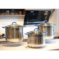 Ensemble de 9 casseroles classiques de luxe en acier inoxydable avec couvercles en verre, compatibles lave-vaisselle et four, couleur argent, comprenant une marmite et une soupière