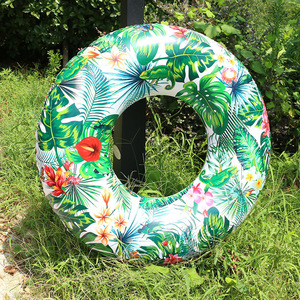 Inflatable Tropical Jungle Print Swimming Ring 120cm Thickened Water Float Adult Swim Ring For Pool Beach Fun - Product Image 1