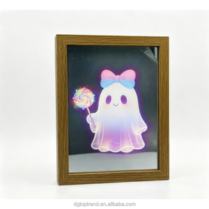 <b>USB</b> <b>LED</b> Light up Rectangle Ghost Mirror Frame Customizable Halloween Art 2-in-1 Mirror & Night Light Home Desktop Decor - Product Image 1