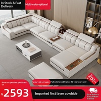 Canapé d'angle en cuir véritable minimaliste moderne avec rangement, structure en bois massif, revêtement en cuir de vachette première couche, pour salon