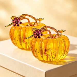 Adorno de calabaza de cristal ámbar con flor esmaltada y guirnalda, venta al por mayor de fábrica, figura de calabaza de cristal de color personalizado para Acción de Gracias - Product Image 4