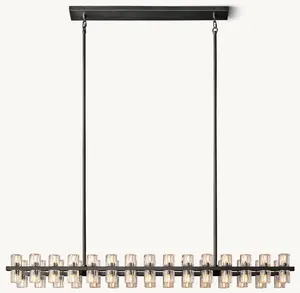 Sunwe Luxury Modern Style Pendant Crystal Candle Ceiling Hanging Light Bronze Brass 54 Inch Arcachon LED Rectangular Chandelier