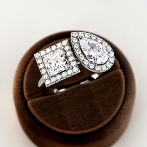 Bague de fiançailles et de mariage éternelle Toi et Moi en or massif 14k/18k avec diamant de laboratoire taille princesse en poire Halo de 1 carat, certifiée IGI - Product Image 3