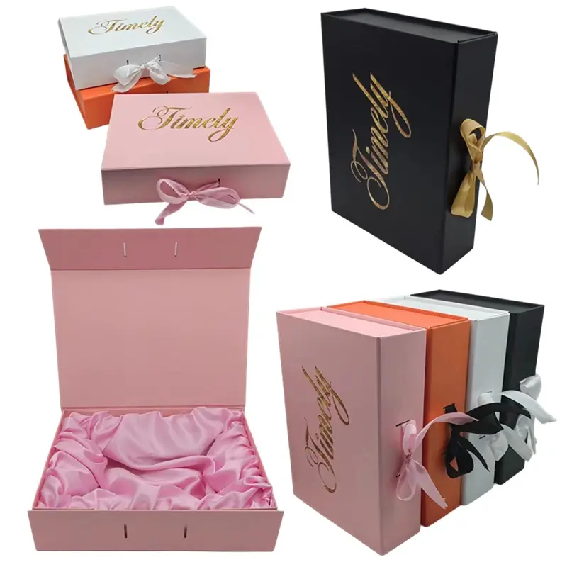 2024 Wholesale Luxury Custom Logo Rigid Cardboard Magnetic Paper Gift Folding Boxes With Ribbon Closure For Wedding Dress