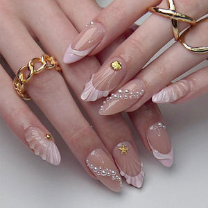 Uñas <span class=keywords><strong>Postizas</strong></span> de Moda en Oferta, Forma de Almendra, Estilo Francés con Borde Blanco y Dorado, Cobertura Total, Material ABS, 24 Piezas, Uñas a Presión con Pegamento - Product Image 5