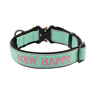 Nouveau collier pour <span class=keywords><strong>chien</strong></span> en nylon personnalisé avec broderie Happy, boucle à dégagement rapide tactique, collier pour animaux de compagnie réfléchissant et résistant avec rembourrage doux - Product Image 1