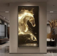 Lukisan Kristal Porselen Digital Emas Mewah Desain Langit Berbintang Rusa Kuda Modern LED untuk Dekorasi Ruang Tamu dan Kantor Rumah
