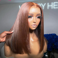 Pelucas de Cabello Humano Liso Natural Marrón con Cierre de Encaje HD 4x4 Sin Pegamento SDD Super Double Drawn, Cabello Virgen Vietnamita Sin Enredos, Peluca Bob