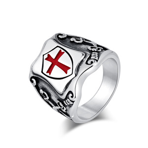 yunnique punk style cross-shaped Eastern Expeditionary Legion shield retro fashion <b>titanium</b> steel <b>ring</b> men's stainl - Product Image 5