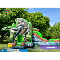 Château gonflable personnalisé sur le thème des dinosaures avec toboggan aquatique pour la location