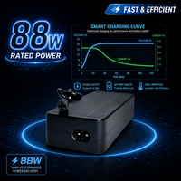 Chargeur de trottinette électrique 42V 2A 88W, puissance nominale, performance stable, matériau PC V-0 résistant au feu, entrée universelle 100-240VAC, usage privé