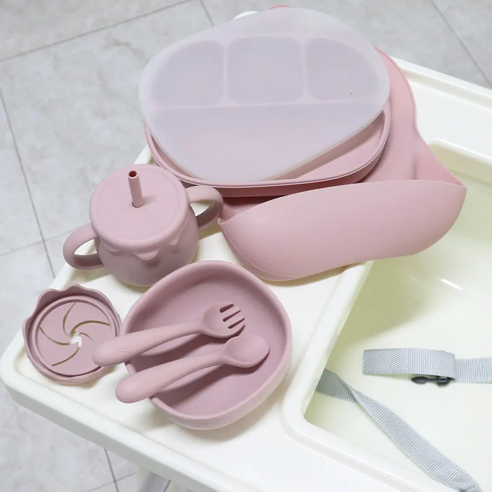 Fabriek Oem Kids Servies Neutrale Kleuren Siliconen Spenen Baby Set Kids Eetvoeding Baby Bowl Set